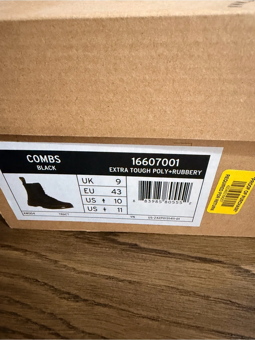 Dr. Martens Black Canvas Lace-Up Combat Boot with Yellow Stitching